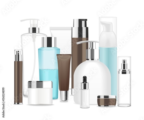 Group of different cosmetic tubes.