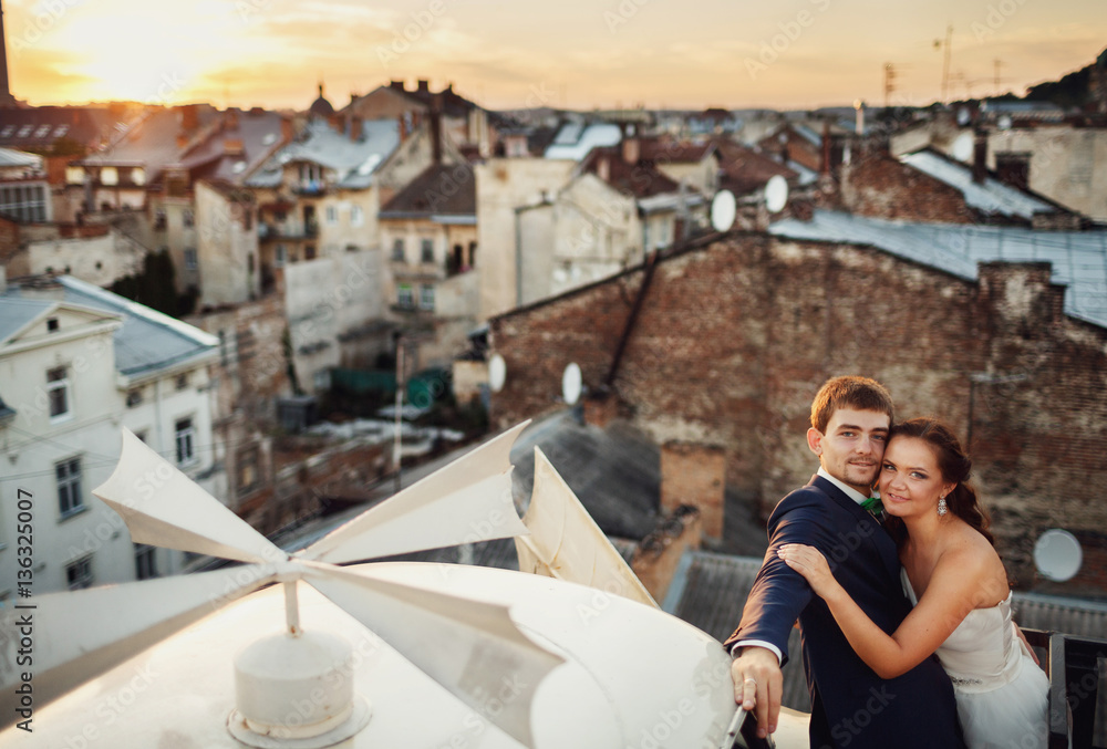 Romantic couple on the roof