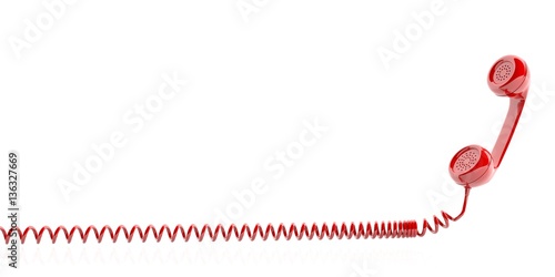 Tableau sur toile Red old phone receiver on white background. 3d illustration