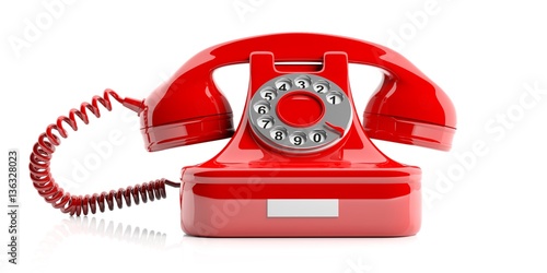Red old telephone on white background. 3d illustration