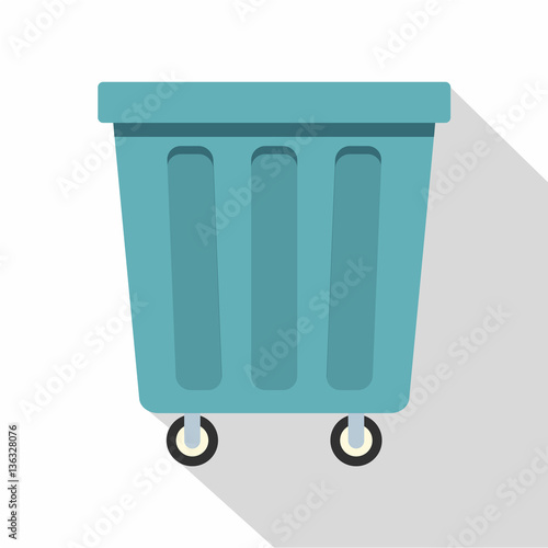 Outdoor blue trash can icon, flat style