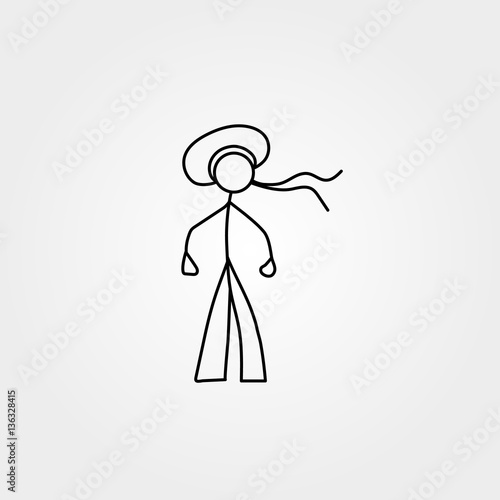 Cartoon icon of sketch stick figure sailor in cute miniature scenes.