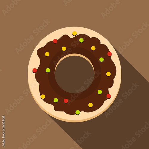 Chocolate donut icon, flat style