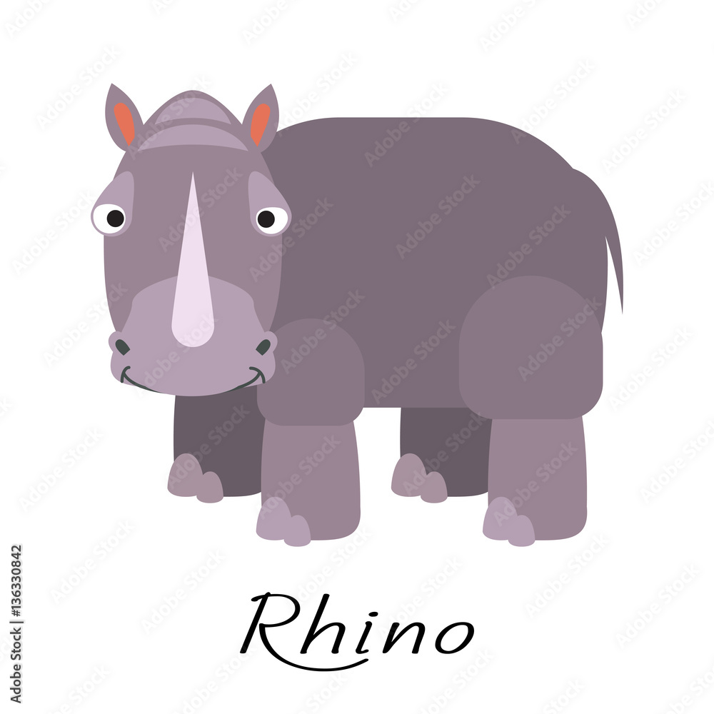 Rhinoceros wild cartoon animal vector illustration on white.
