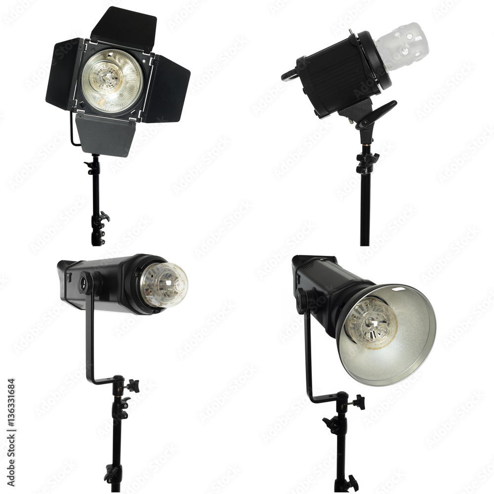 Photo studio lighting equipment isolated on white Photo studio lighting equipment isolated on white