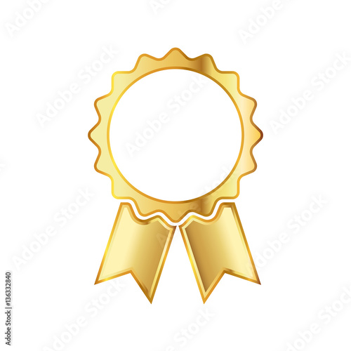 Golden medal icon with ribbon. Vector illustration.