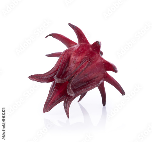 Hibiscus sabdariffa or roselle fruits on white background