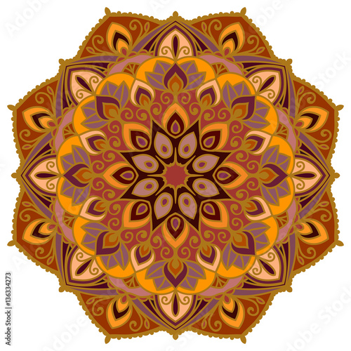 Decorative mandala isolated on white background. Colored indian ornament. Vector illustration. Hand drawn background. Elements for your design.