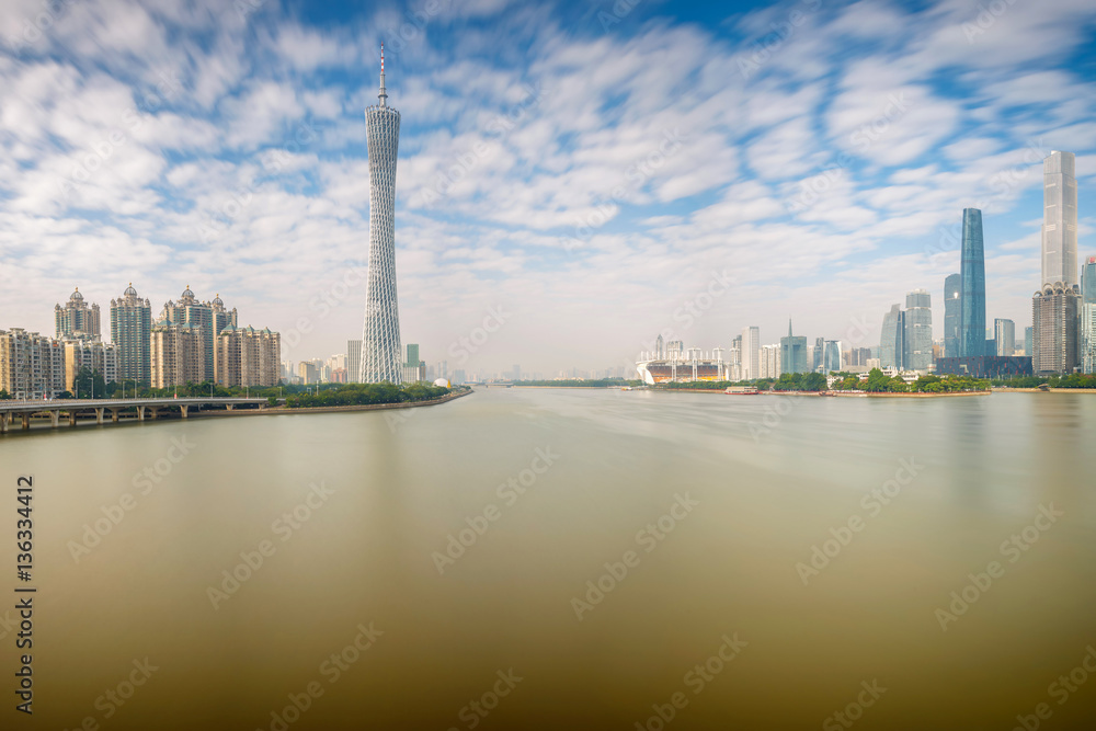 Urban Landscape of Guangzhou city at sunshine day, China