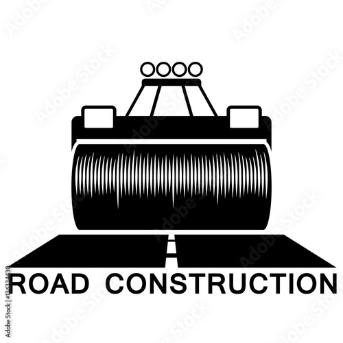 Road roller black and white sign isolated on white background.
