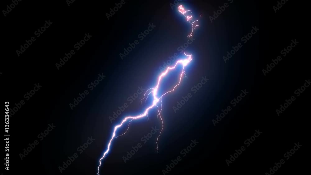 4K-UHD Realistic Lightning Strike Packs , Blue Electrical Storm Over Black Background.