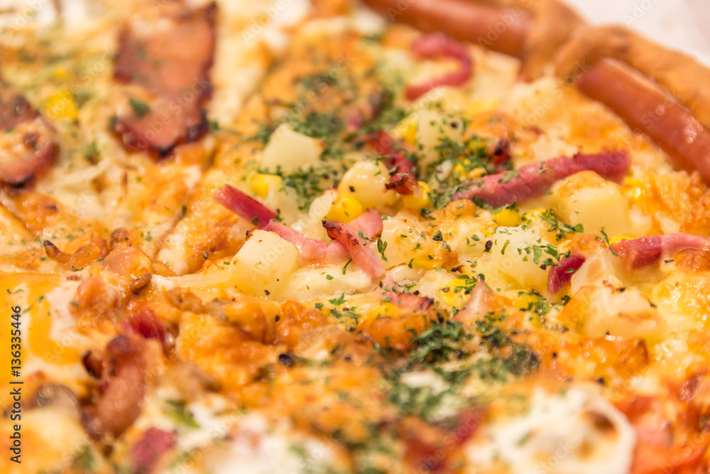 Mix pizza close up image Mix pizza close up image