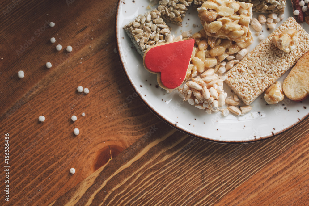 Serving table for breakfast at Valentines Day. Serving table for breakfast at Valentines Day.