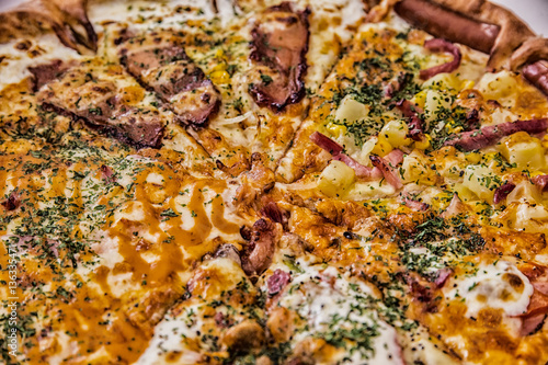 Mix pizza close up image