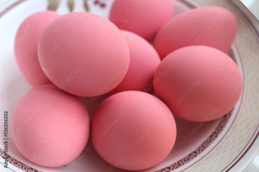 pink egg in plate pink egg in plate