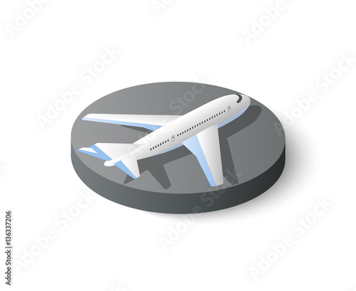 Large passenger plane 3d isometric icon. Flat 3d dimensional high quality transport. Craft infographic element landed airplane in airport