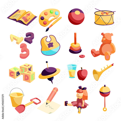 Kindergarten items icons set, carftoon style