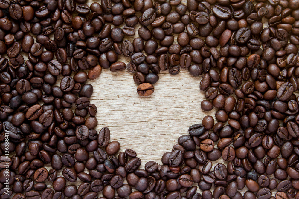 Coffee bean with blank space as heart shape background Coffee bean with blank space as heart shape background