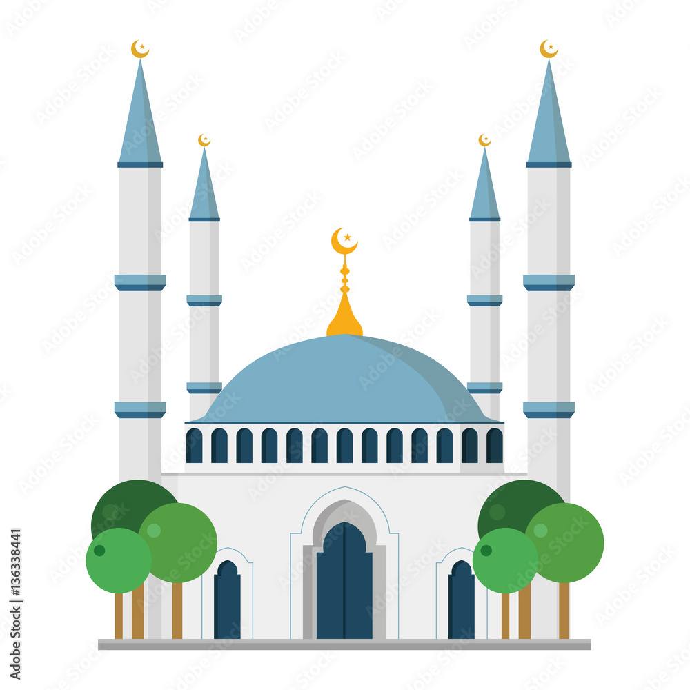 Naklejka premium Cute cartoon vector illustration of a mosque