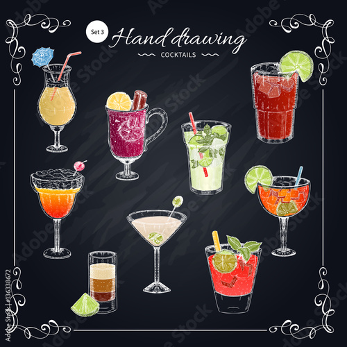 Colored Cocktails Hand Drawn Set