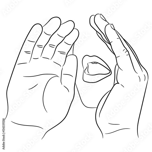 mouth open and hand cupped beside of vector illustration