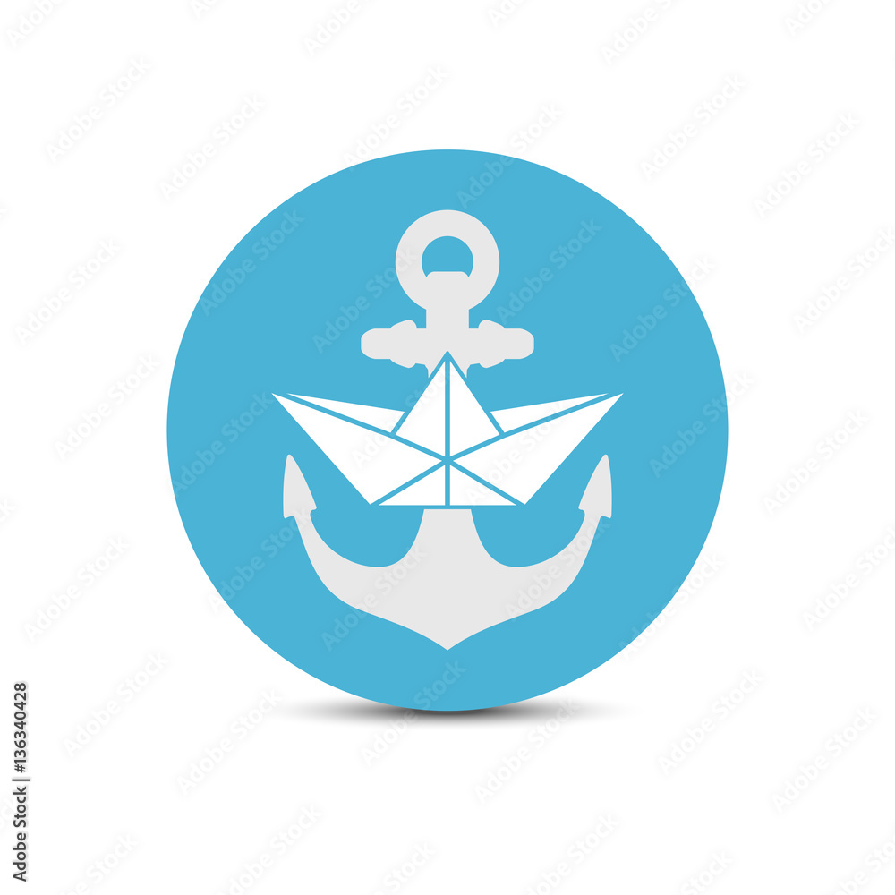 Origami paper ship with anchor. Paper boat Icon isolated on white. Origami paper ship with anchor. Paper boat Icon isolated on white.