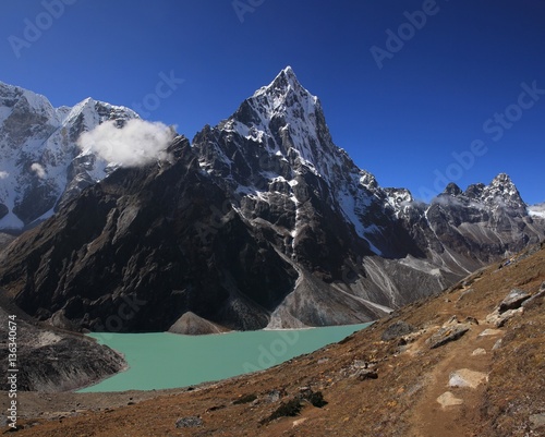 Turquoise lake Cholatse Tsho and mount Cholatse photo