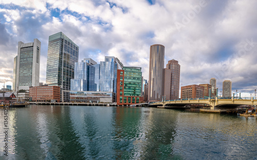 Boston Harbor and Financial District skyline - Boston  Massachusetts  USA