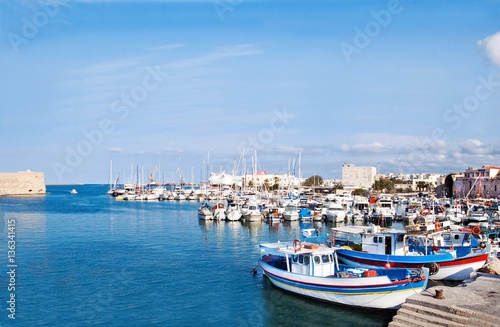 Heraklion port and venetian harbour in island of Crete  Greece