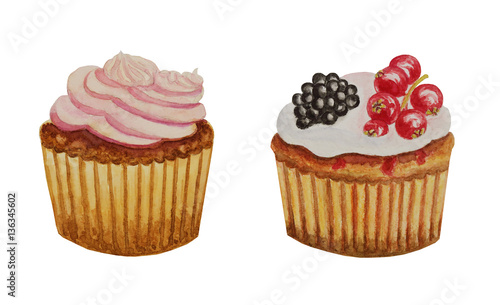 Watercolor sweet cupcakes