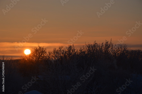 Beautiful sunrise skyline in winter.