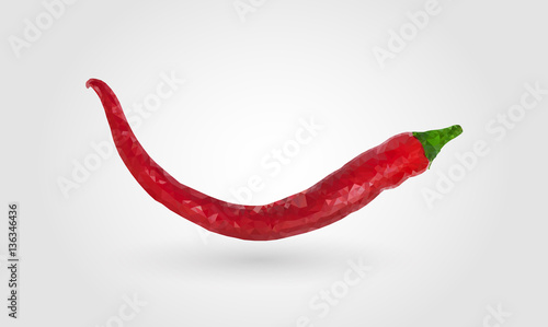 Red Hot Chili Pepper Polygonal on White. Vector Illustration.
