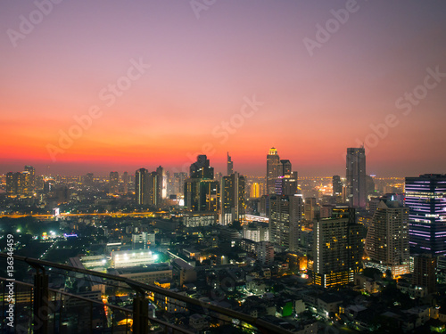 Bangkok business district in twilight