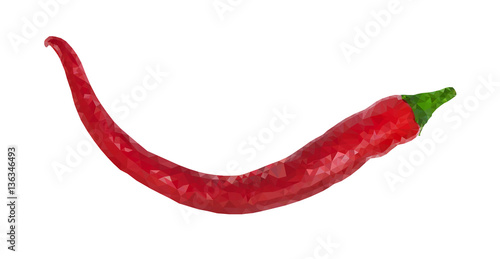 Red Hot Chili Pepper Polygonal on White. Vector Illustration.