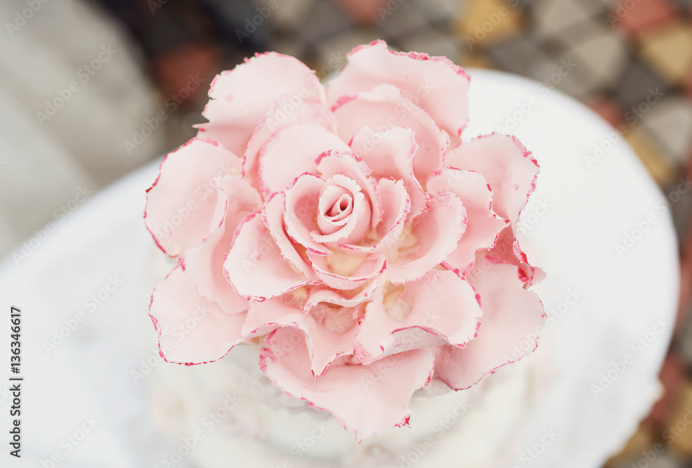 Pink rose on the top of the cake Pink rose on the top of the cake