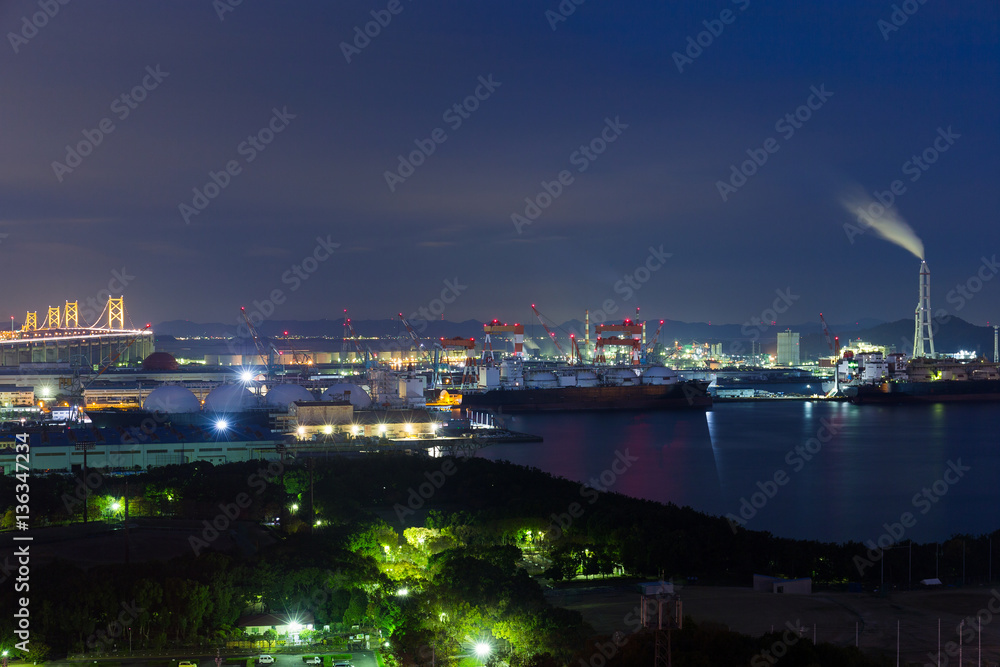 Great Seto Bridge and industrial district at night