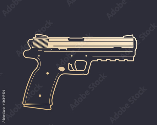 modern pistol, handgun with outline over dark