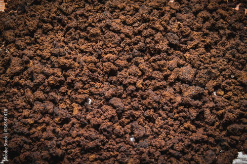 The texture of the ground coffee