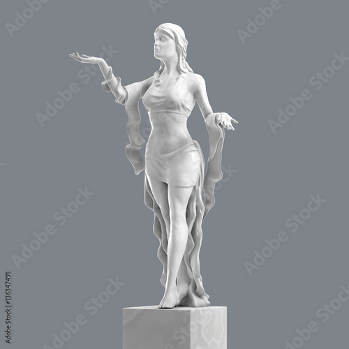 Marble Sculpture of a Beautiful Young Woman with Elegant Folds of Clothing. 3D rendering