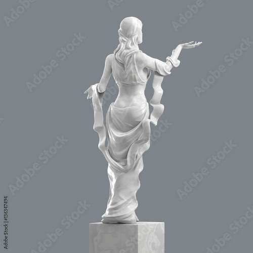 Marble Sculpture of a Beautiful Young Woman with Elegant Folds of Clothing. 3D rendering
