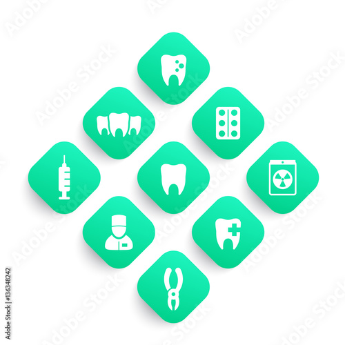 Teeth, dental care, tooth cavity, dentist, stomatology icons set