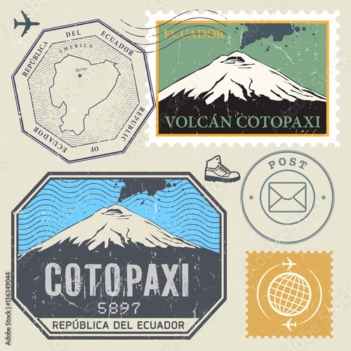 Post stamp set with the Cotopaxi Volcano photo