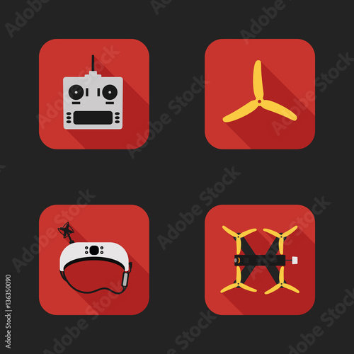 Flat icons set of racing quadrocopter