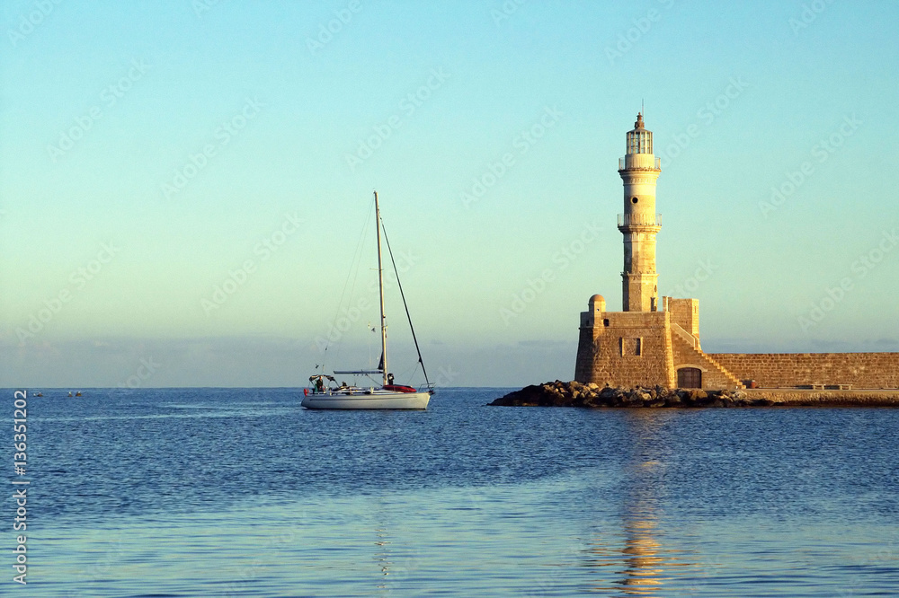 Lighthouse in Chania (Greece) in the morning