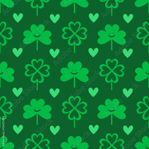 Happy St. Patrick's Day. Seamless pattern with clover. 