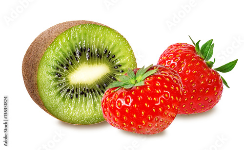 Strawberry and kiwi on white