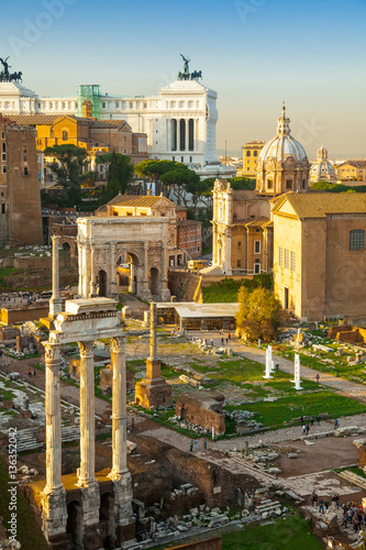 Canvas Print Rome, Italy. Roman Forum at sunset