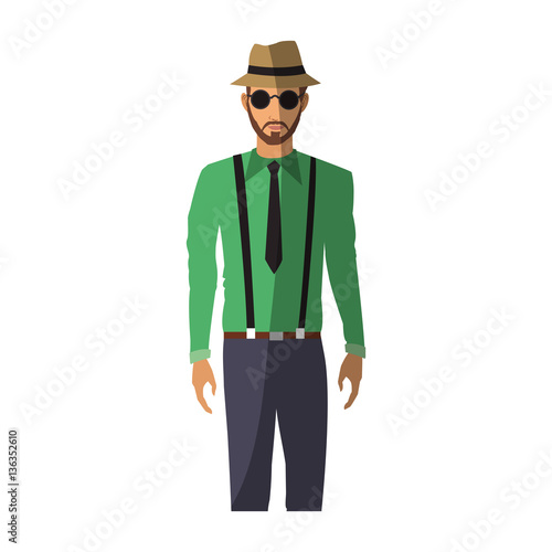 man cartoon with hipster style over white background. colorful design. vector illustration