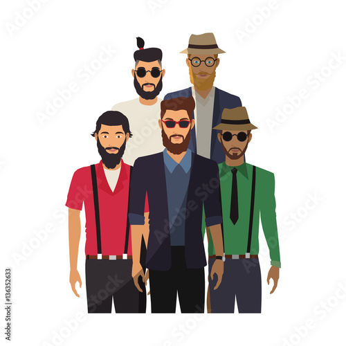 group of men with hipster style over white background. colorful design. vector illustration