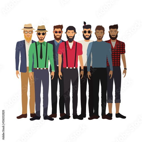 group of men with hipster style over white background. colorful design. vector illustration